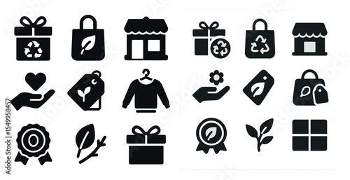 Recycling and sustainability outline icons set – eco-friendly, green symbols