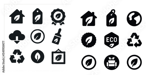 Eco-friendly solid icons set – filled, green, sustainability and recycling symbols