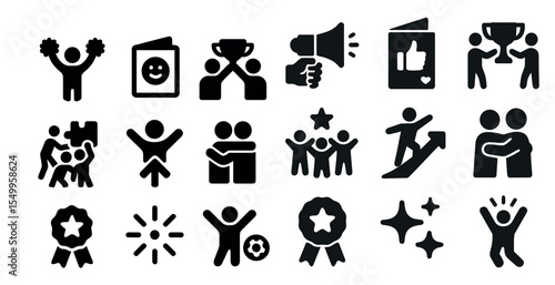 Teamwork and community solid icons set – collaboration, unity, partnership symbols