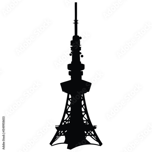 Tokyo Tower Vector Silhouette Illustration Icon Black White Clipart