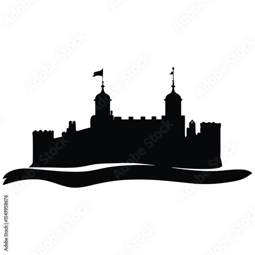 Tower Of London Vector Silhouette Illustration Icon Black White