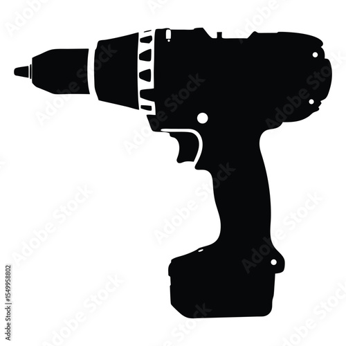 Black Silhouette Of A Electric Drill On White Back