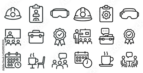 Business and office line icons set – meetings, work, professional symbols