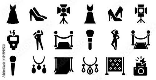 Fashion and glamour solid icons set – filled, style, beauty and lifestyle symbols