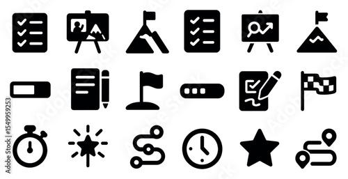 Business and strategy solid icons set – filled, professional, corporate symbols