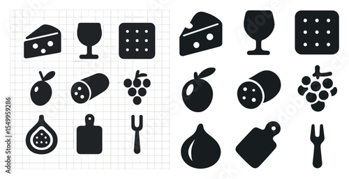 Food and drink silhouette icons set – solid, filled, culinary and kitchen symbols