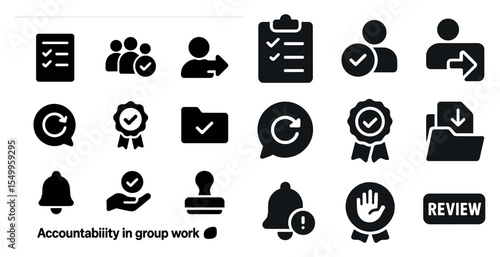 Teamwork and productivity solid icons set – streamlined, filled, office and collaboration symbols