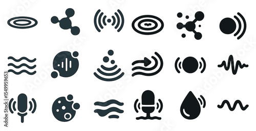 Sound and music icons set – solid, filled, audio and wave symbols for creatives