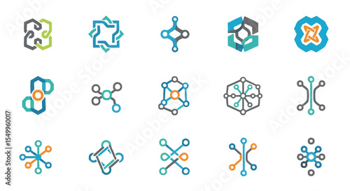 Diverse Collection of Abstract Geometric Technology Logos Symbolizing Connectivity, Innovation, and Digital Systems.