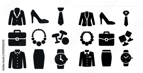 Business and office solid icons set – filled, corporate, professional symbols