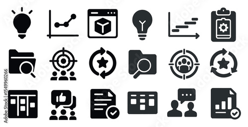 Business and data solid icons set – filled, analytics, corporate symbols