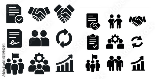 Business and communication icons set – solid, filled, corporate symbols and elements