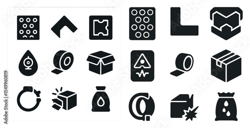 Packaging and shipping solid icons set – delivery, parcel, logistic symbols