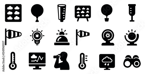 Weather and forecast solid icons set – outline, climate, meteorology symbols