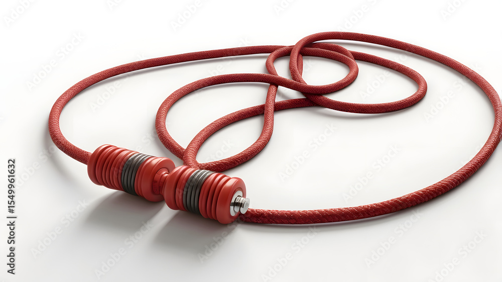 Red Jump Rope with Black Handles – Minimalist Fitness Equipment on White Background Red Jump Rope with Black Handles – Minimalist Fitness Equipment on White Background