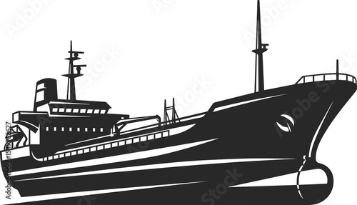  An icon of a large ship, namely a tanker without containers, in the form of a black silhouette.