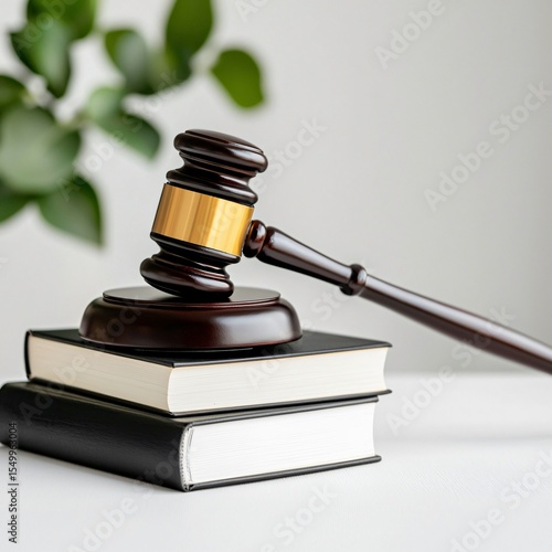 Legal proceedings courtroom gavel on law books professional environment close-up view justice and order concept