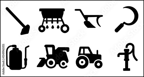 Farm Equipment Silhouette Icons
