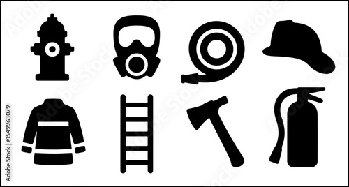 Firefighter Equipment Silhouette Icons