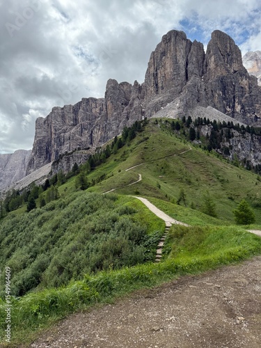 hiking trail in the Dolomite mountains of Italy