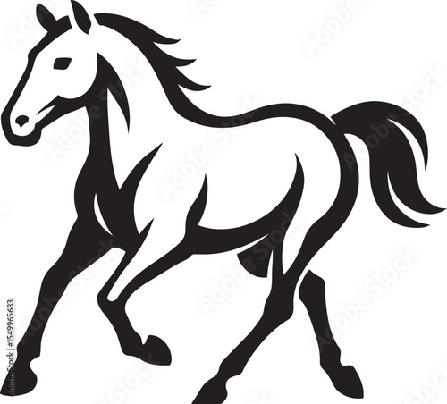 Dynamic horse silhouette powerful motion, Galloping horse bold black and white