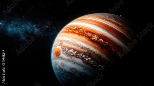 A stunning image of Jupiter, showcasing its swirling clouds and vibrant colors against the blackness of space, embodying the grandeur and mystery of the universe.