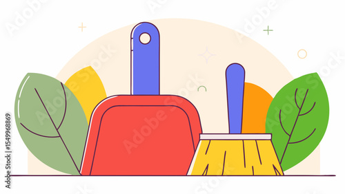 Bright vector illustration of a dustpan and broom for effective home cleaning solutions
