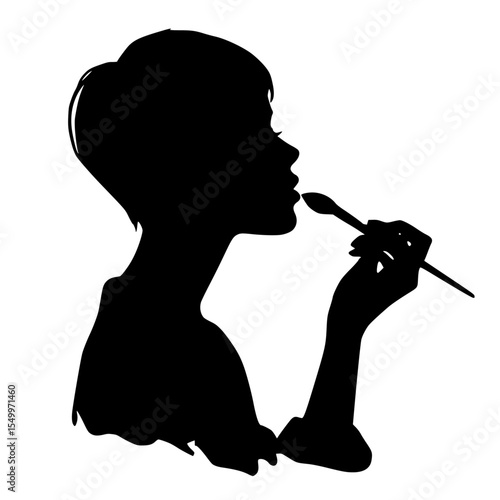 a black silhouette of a girl blowing a pipe black, blow, boy, girl, mouth, pipe, silhouette, woman , Generative art.