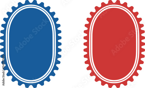 Blue and red oval gear shapes vector graphic design elements for logo badge label and certificate editable stock vector illustration