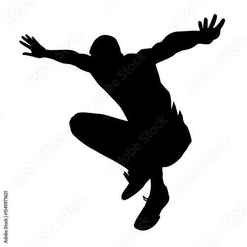 a black and white silhouette of a person jumping on a skateboard black, jump, man, person, silhouette, skateboard, skateboarder, snowboarder , Generative art.