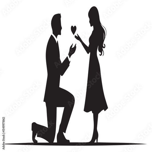 Man in suit proposing to woman with heart silhouette