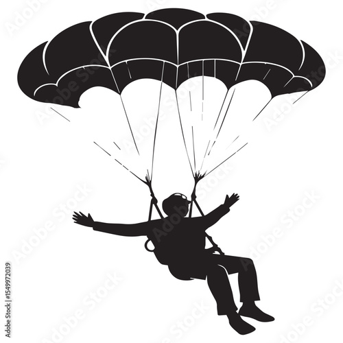 Silhouette of a happy skydiver with arms outstretched under a parachute