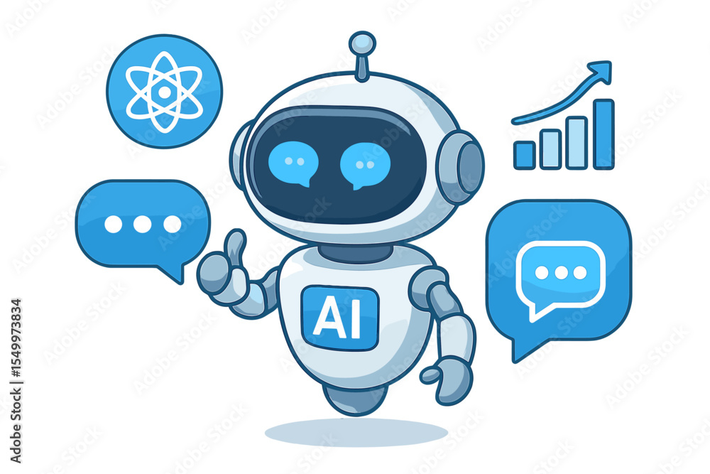 The concept of a 3d Vector Robot chatbot represents AI in science and business, as well as technology and engineering The concept of a 3d Vector Robot chatbot represents AI in science and business, as well as technology and engineering