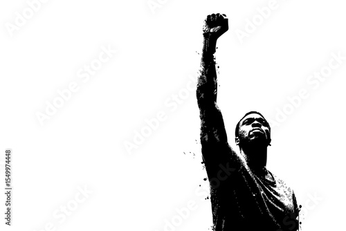 a black and white art of a man holding his arm up in the air with a ball in his hand arm, art, ball, basketball, black, fist, frisbee, hand, hold, man, sky, statue , Generative art.