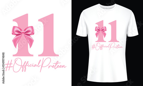 Celebrate Eleventh Birthday with this Pretty Pink Eleven Design on a T-Shirt for Preteen Girls