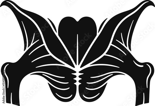 A stylized black and white illustration of a pelvic bone with abstract floral decorations around it silhouette