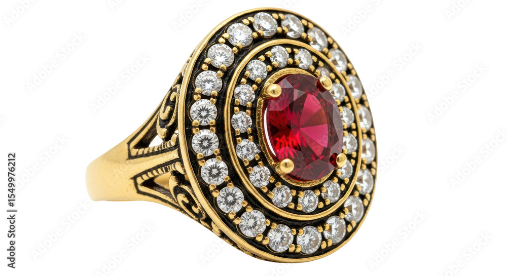 Obraz premium Isolated Gold Ring with Ruby and Diamonds