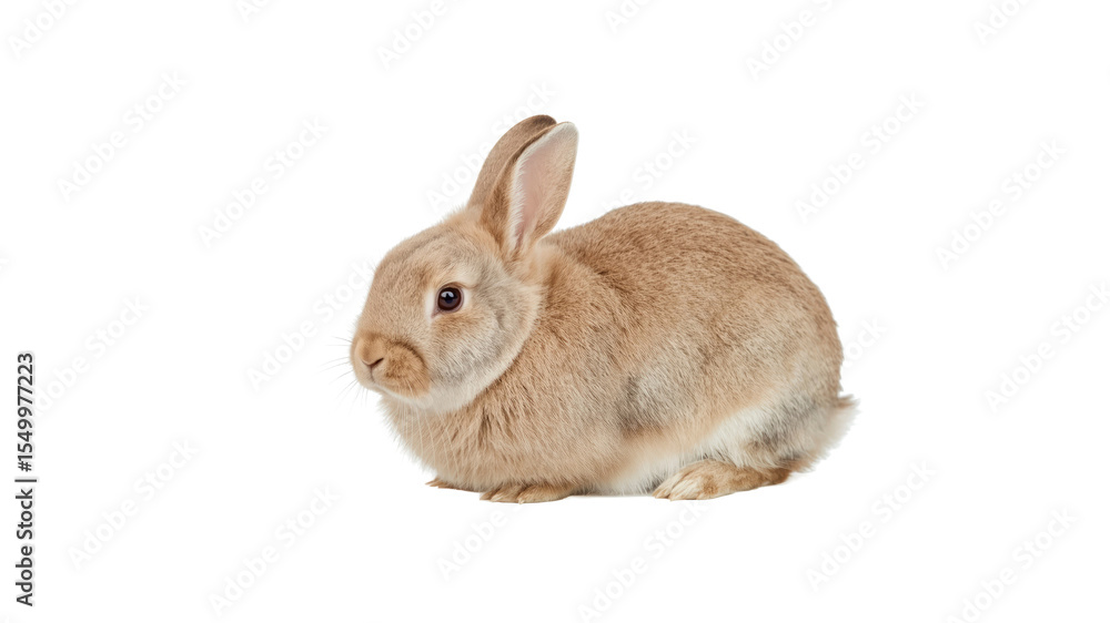 Fototapeta premium Adorable Light Brown Rabbit Sitting on White Background