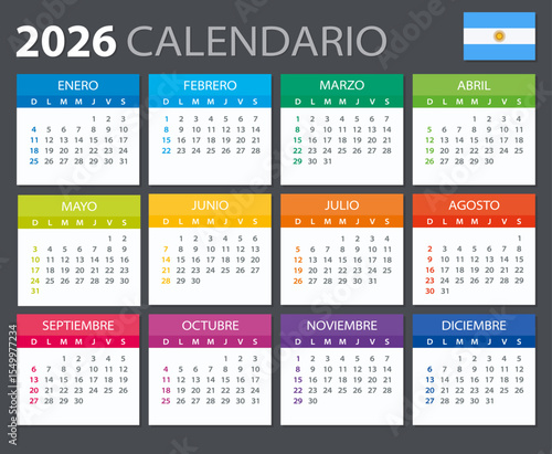 2026 Calendar Argentine - vector illustration