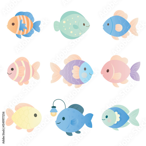 Adorable Ocean Life Vector Set.