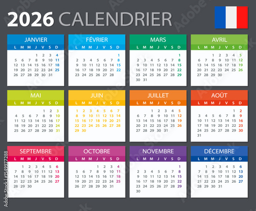 2026 Calendar French - vector illustration