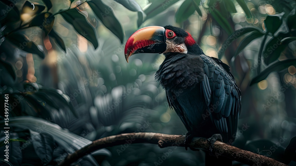 Obraz premium exotic colorful bird in the jungle, bird sitting on the branch
