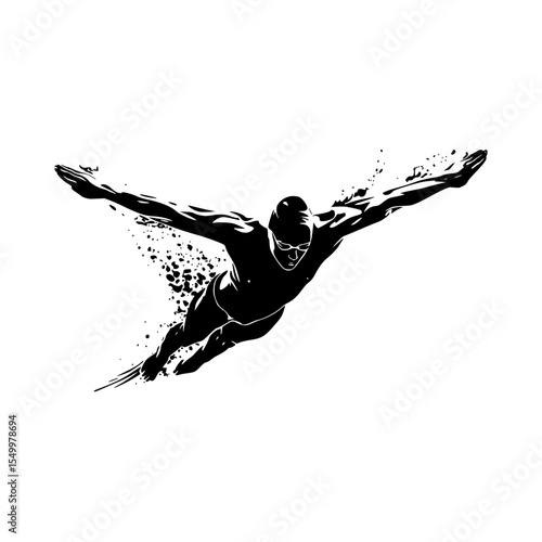 black silhouette of a snowboarder kicking up a wave on his board abstract, black, board, kick, man, ride, silhouette, snowboarder, surfer, wave , Generative art.