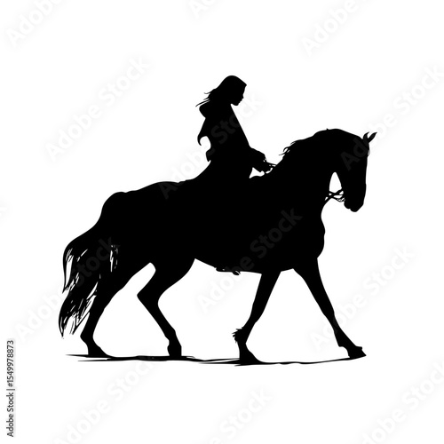 a black silhouette of a man or woman riding a horse black, horse, jockey, man, ride, ride on, rider, silhouette, woman , Generative art.