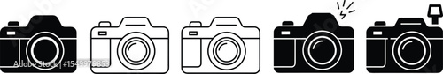 Set of Camera Icons, Photography, Photo, Capture, Digital, DSLR, Snapshot, Image, Picture, Lens, Flash, Shutter, Technology, Creative, Hobby, Media, Black, Outline, Vector, Isolated