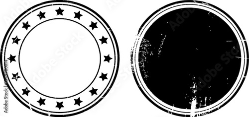 Vector grunge stamp templates with stars and circles for logo design and branding elements set of two editable stock vector illustration