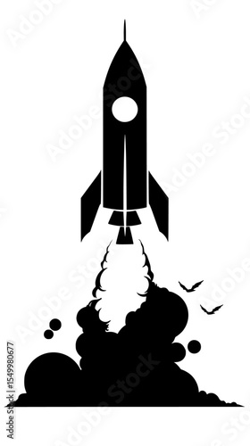 a rocket flying into space on a white background black, fly, rocket, space , Generative art.