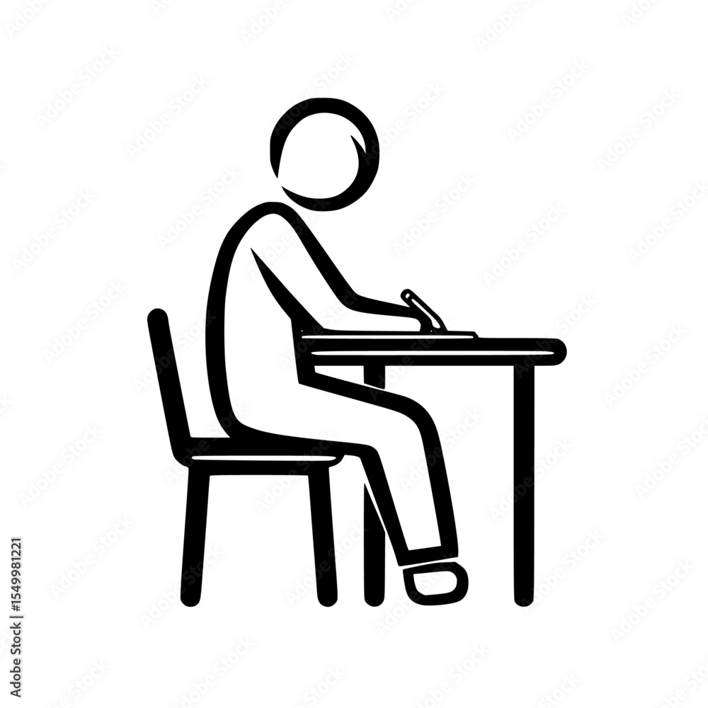 a man sitting at a desk writing with a pen black icon on white background black, desk, icon, man, pen, person, sit, student, table, write , Generative art. a man sitting at a desk writing with a pen black icon on white background black, desk, icon, man, pen, person, sit, student, table, write , Generative art.