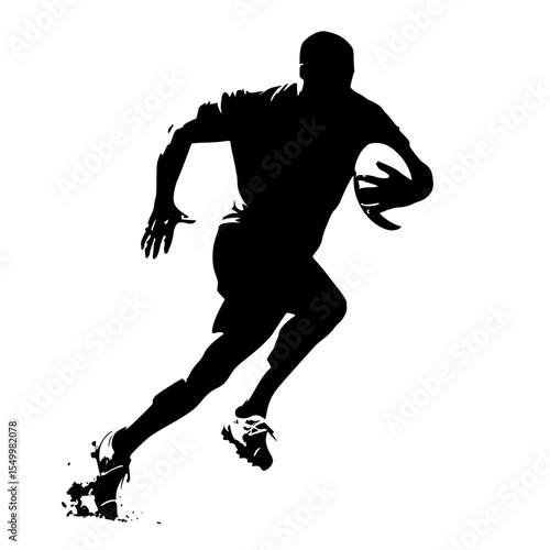 a black silhouette of a man running with a basketball or football ball, basketball, basketball player, black, football, football player, man, rugby player, run with, silhouette , Generative art.