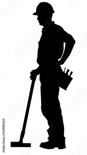 black silhouette of a construction worker holding a jackhammer black, construction worker, man, silhouette , Generative art.